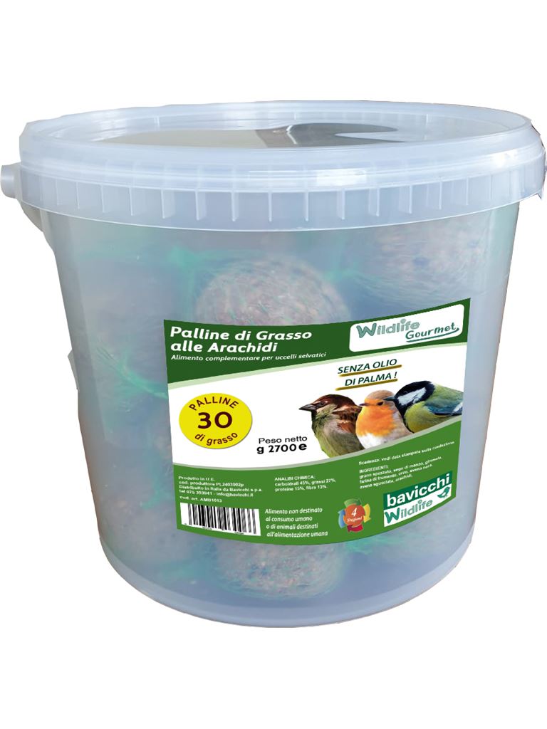 Palla di Grasso Wildlife Gourmet da 30 Pezzi x 90 g "Arachidi" - Giardango