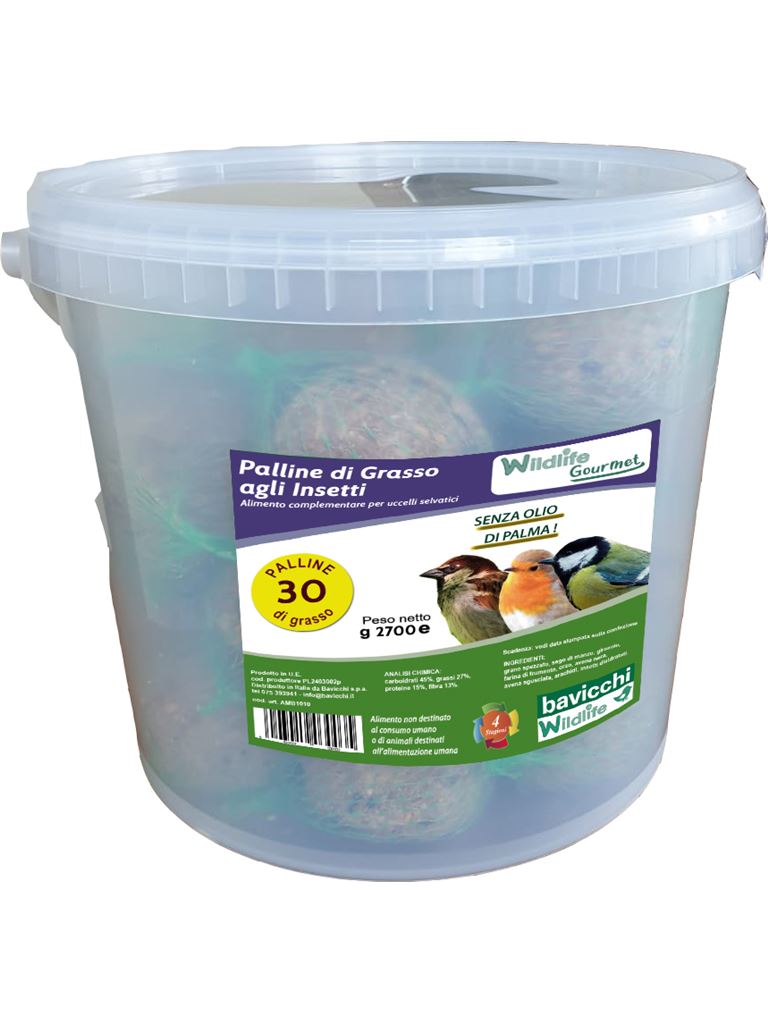 Palla di Grasso Wildlife Gourmet da 30 Pezzi x 90 g "Insetti" - Giardango