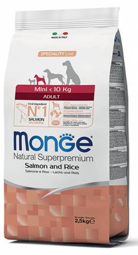 Monge Dog Mini Adult con salmone e riso 2.5 kg - Natural Superpremium - Giardango