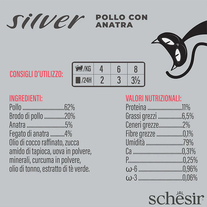 Schesir Silver Pollo con anatra in mousse e filetti 70g