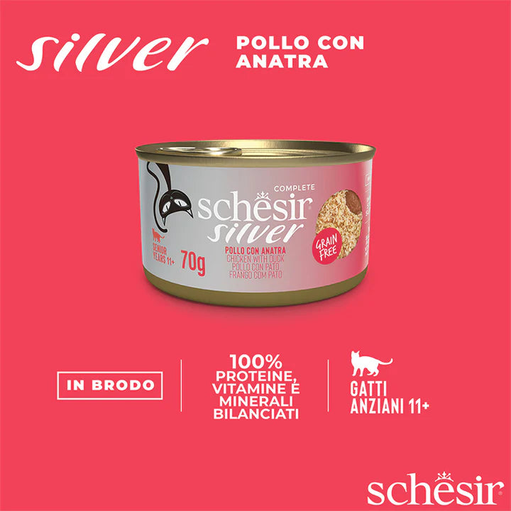 Schesir Silver Pollo con anatra in mousse e filetti 70g