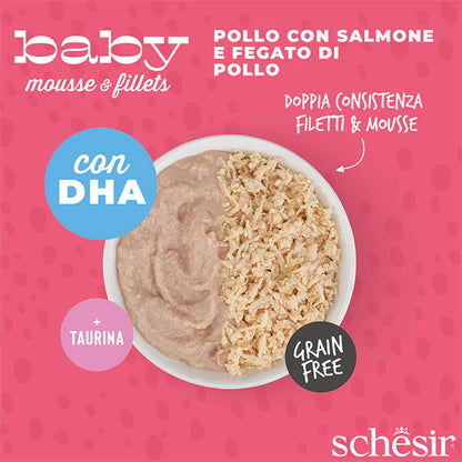 Schesir Baby Pollo con salmone e fegato di pollo mousse e filetti 3x55g