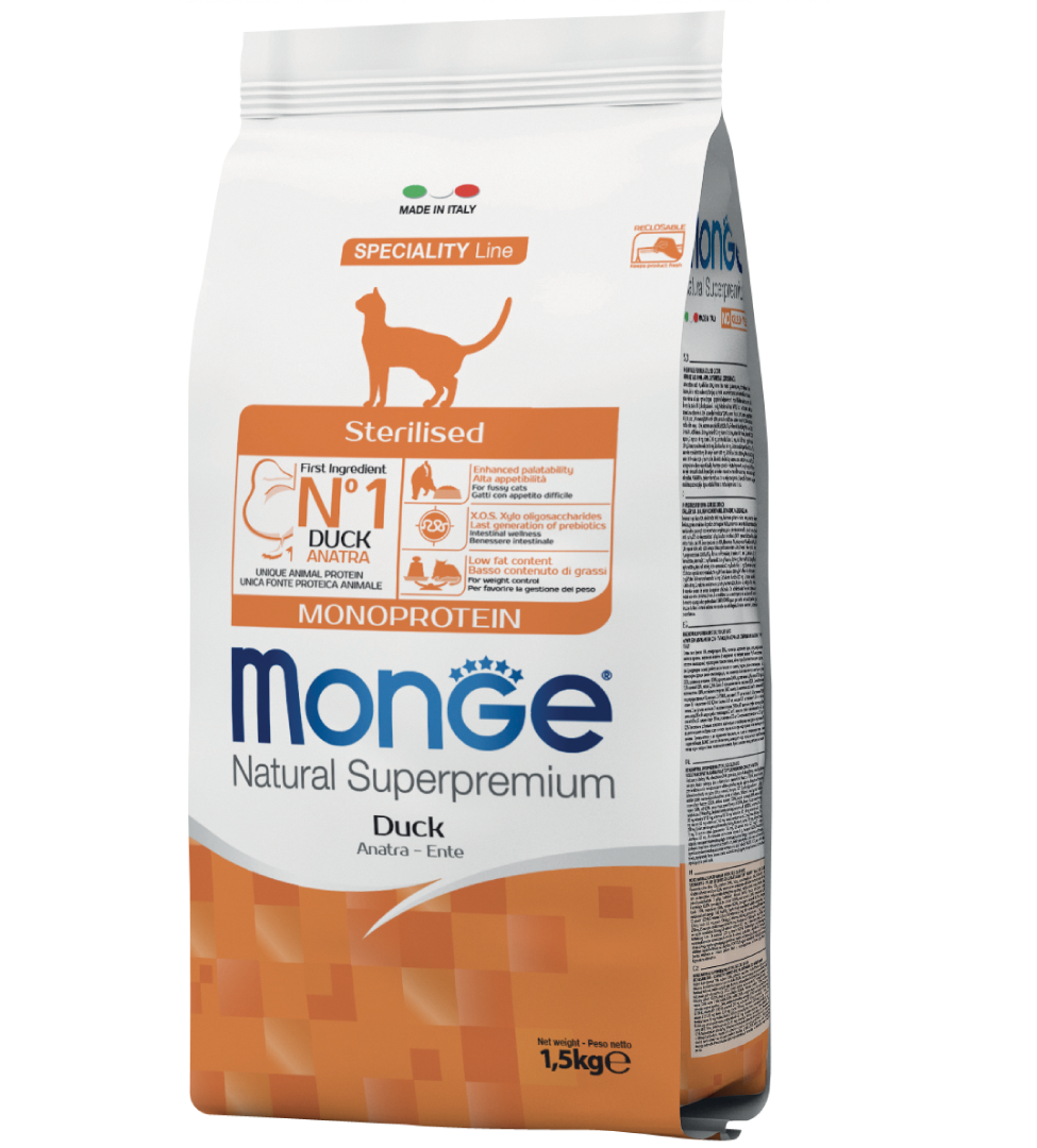 Monge Cat Adult Sterilised con anatra 1.5 kg - Natural Superpremium - Giardango