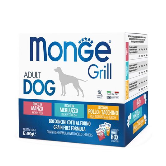 Monge Grill Multipack con Manzo, Merluzzo, Pollo e Tacchino