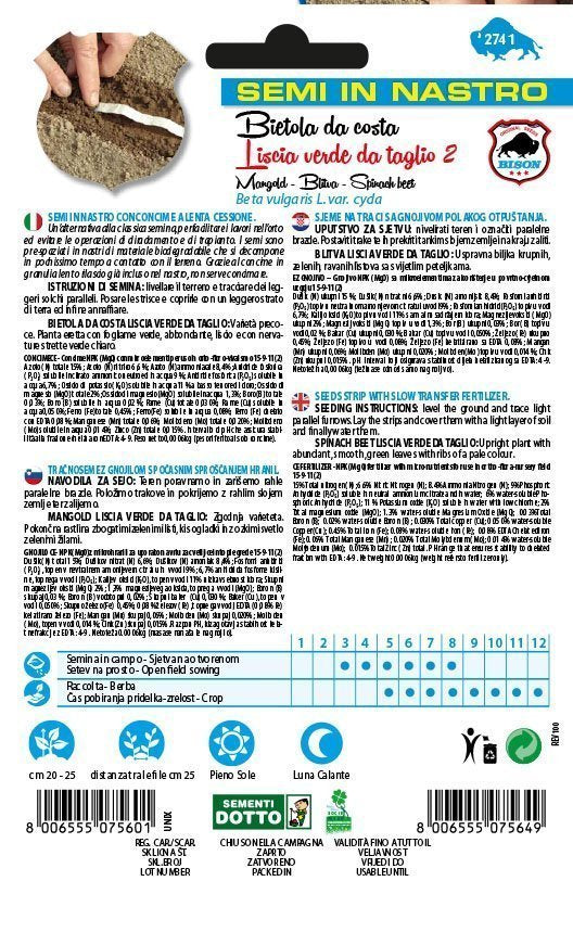 Bietola da Costa Liscia Verde da Taglio in Semi a Nastro