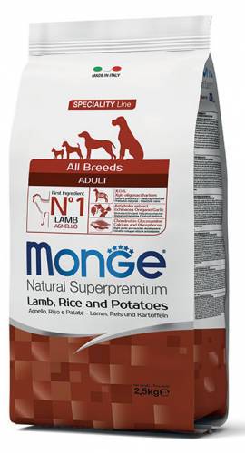 Monge Dog All Breeds Adult con agnello, riso e patate 2.5 kg - Natural Superpremium - Giardango