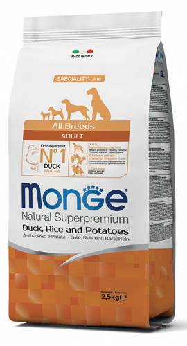 Monge Dog All Breeds Adult con anatra, riso e patate 2.5 kg - Natural Superpremium - Giardango