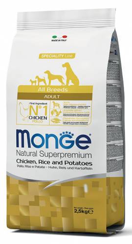 Monge Dog All Breeds Adult con pollo, riso e patate 2.5 kg - Natural Superpremium - Giardango