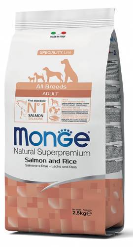 Monge Dog All Breeds Adult con salmone e riso 2.5 kg - Natural Superpremium - Giardango