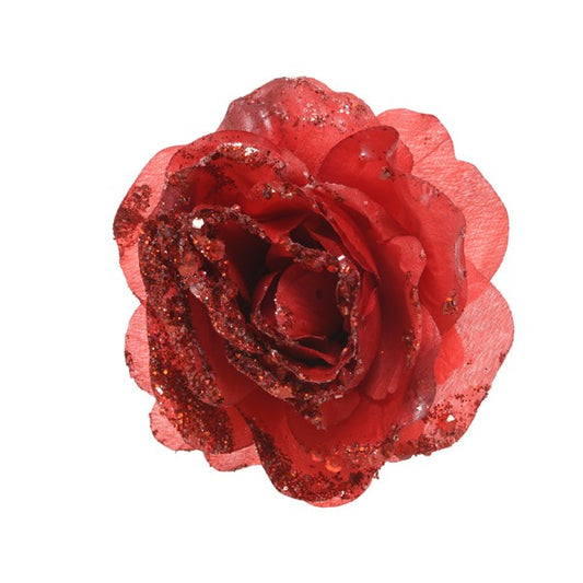 Rosa Glitterata con Clip Rosso